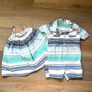 B/G Twin matching outfit, Old Navy, 6-12 mon, GUC